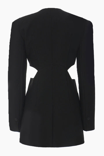 Svart Slim Fit utskjæring dame krageløs blazer